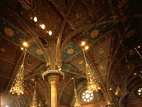 The ceiling and lights in Sage Chapel.