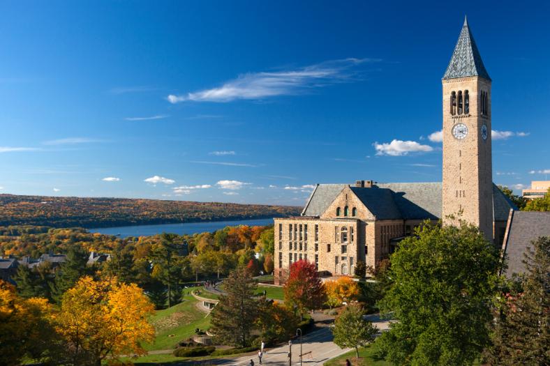 McGraw Tower with the lake behind it.