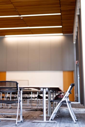 View of Toni Morrison Multipurpose room highlighting room divider..