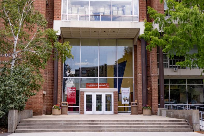 Exterior view of the campus entrance to Robert Purcell Community Center.