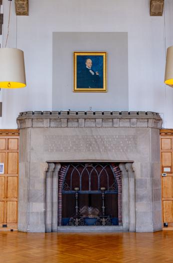 Fireplace and painting in Willard Straight Hall Memorial Room.