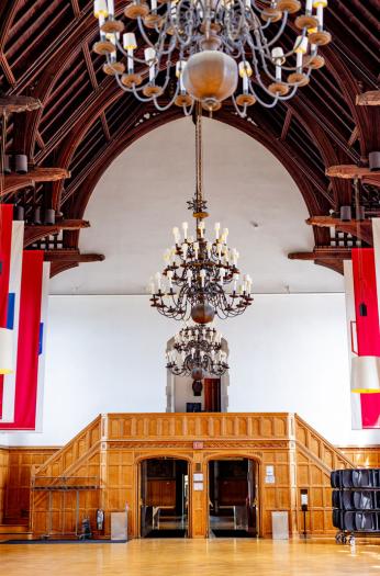 Willard Straight Hall Memorial Room entrance and banners.