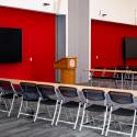 Chairs, tables, and TV monitors in Toni Morrison Hall.