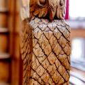 Willard Straight Hall Memorial Room features ornate woodworking details such as this owl banister.