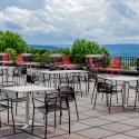 Outdoor chairs and tables on the Willard Straight Hall Terrace 